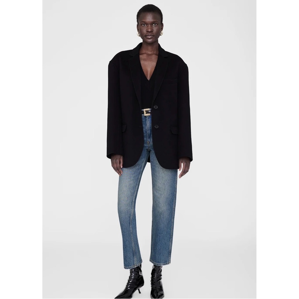 Anine Bing Quinn Blazer | Black Cashmere Blend | Heavyweight (XL)
